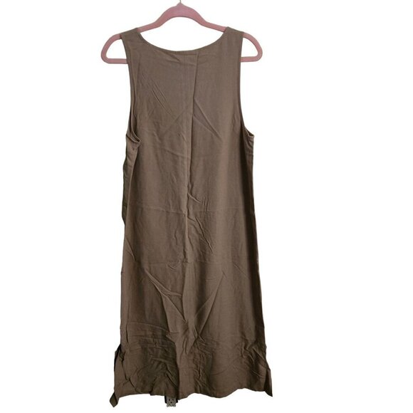 Talbots NWT Vintage Tan Linen Blend Sleeveless Lagonlook Midi Dress Size 6p - Picture 2 of 7